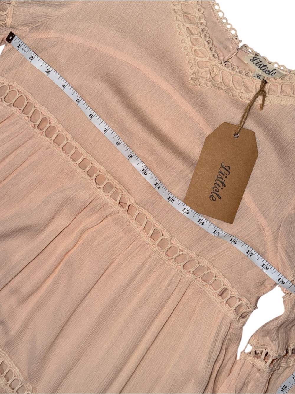 LISTICLE Blush Pink Lace-Trim Dress with Bell Sleeves - Picture 4 of 8